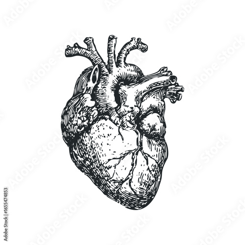 Engraving Style Human Heart Illustration