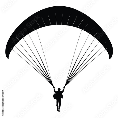 Paraglider descending with open canopy parachute silhouette