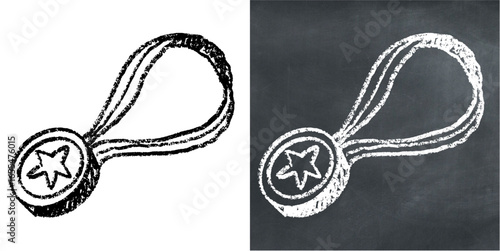 Chalk hand drawn medallion vector for awards, achievement, and quality with a sketchy feel. Perfect for illustrating excellence, competition, and creative concepts.