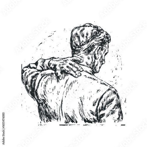 Man with Hand on Neck Experiencing Pain or Discomfort