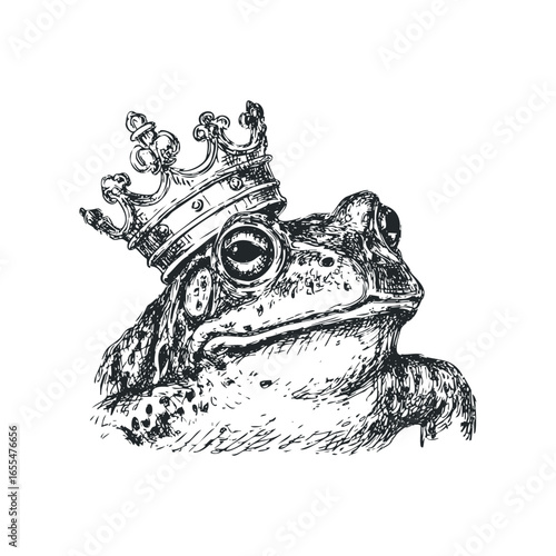 Hand Drawn Sketch of a Toad Wearing a Royal Crown