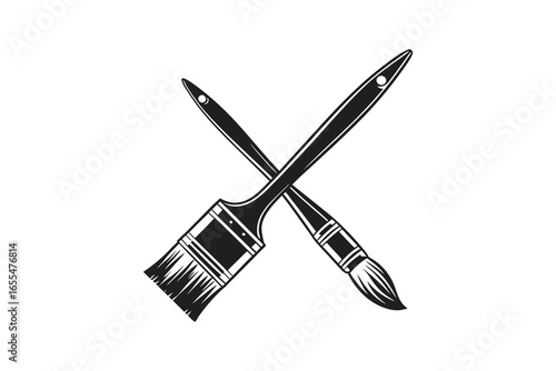 Crossed paintbrushes silhouette isolated on white background