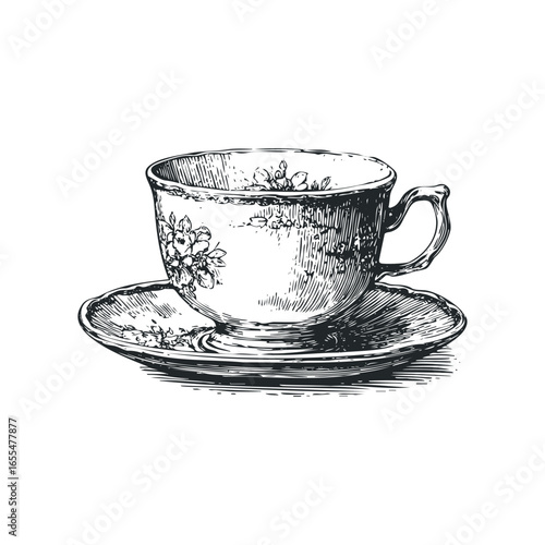 Vintage teacup and saucer with floral embellishments