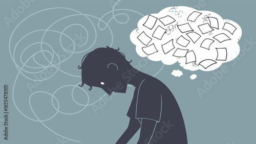 Overwhelmed Silhouette A Person Burdened by Thoughts and Anxiety.