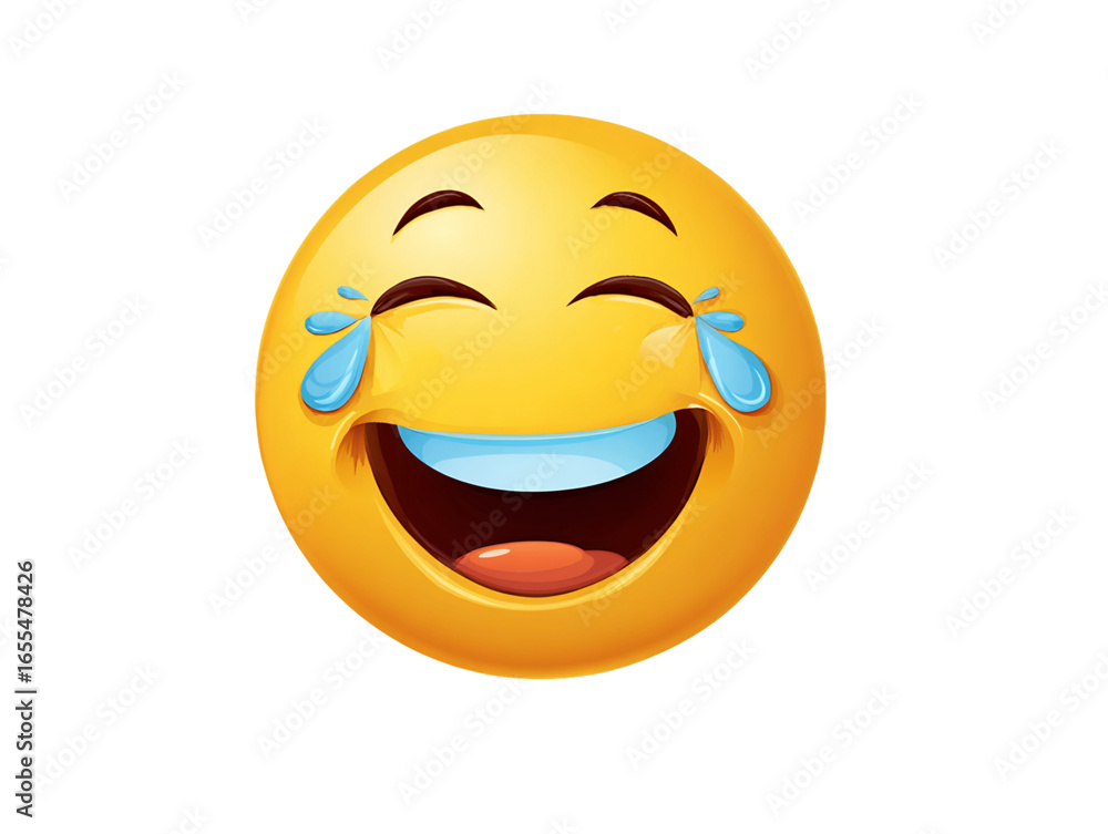 Fototapeta premium Yellow Emoji Face With Tears of Joy on Transparent Background, PNG