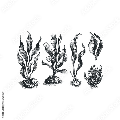 Collection of Textured Seaweed Specimens on White Background