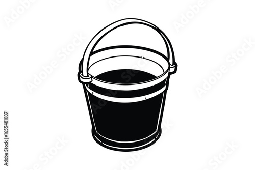 Black silhouette of a bucket with a handle isolated on white background