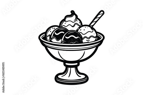 Ice cream sundae silhouette isolated on white background
