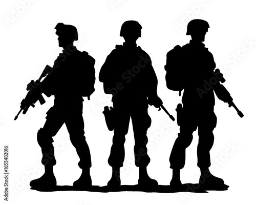 Silhouette of soldier, icon isolated on white background
