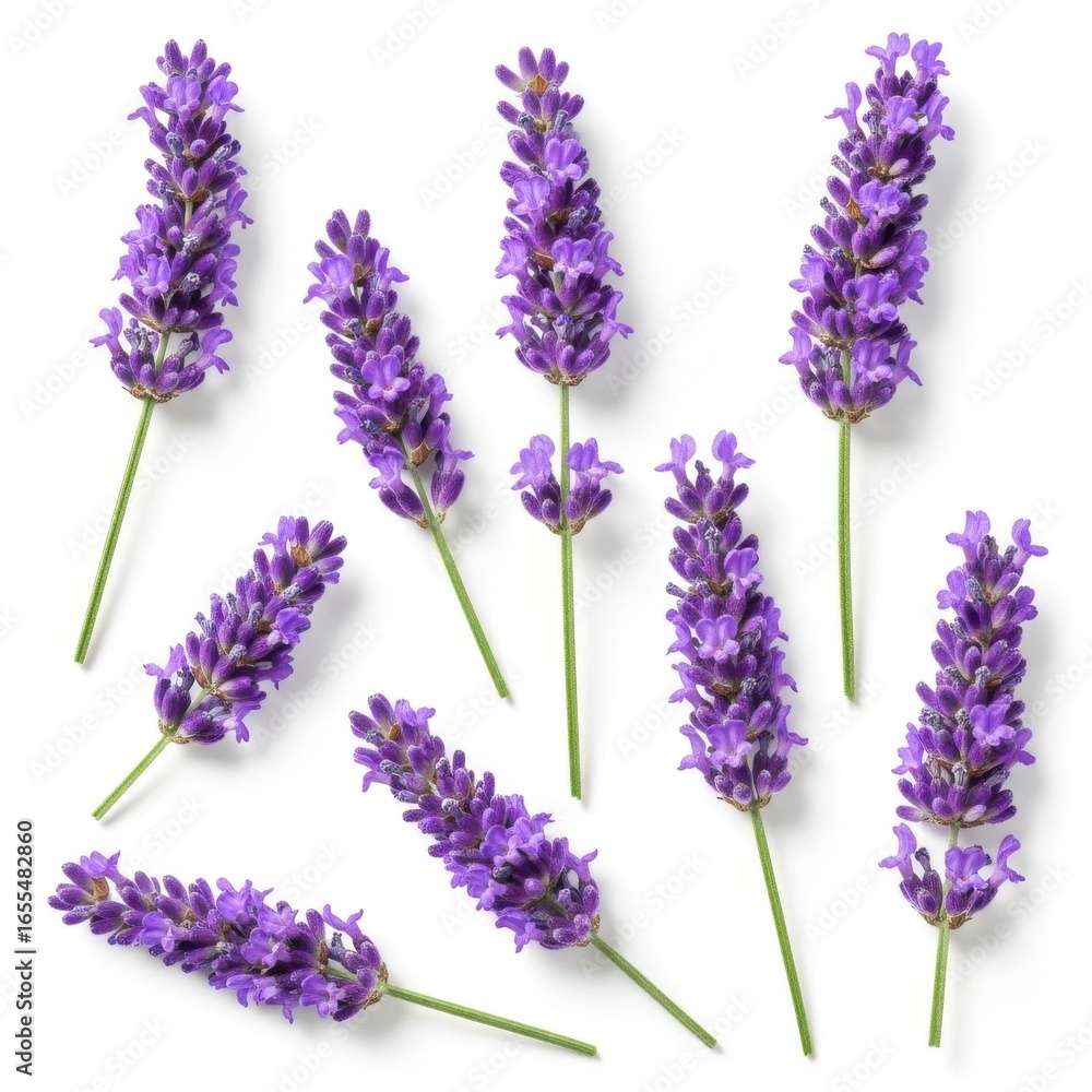 Naklejka premium Collection of lavender sprigs isolated on white background