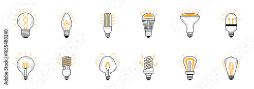 variety of light bulb types including incandescent, LED, and CFL bulbs, illustrating different lighting options.