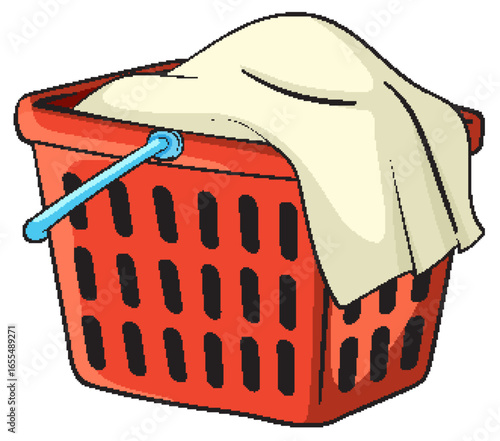 Red Laundry Basket with Cloth Illustration