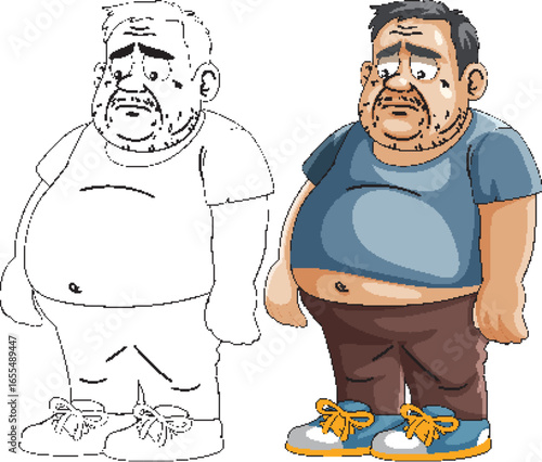 Sad Overweight Man in Casual Clothing