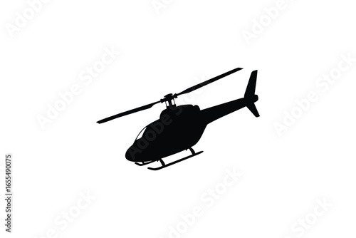 Black helicopter silhouette in flight isolated on white background