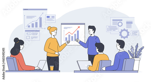 Business Team Presentation with Charts and Graphs