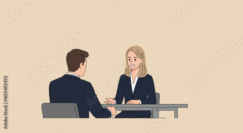 Business Interview: Woman and Man Discussing at Table