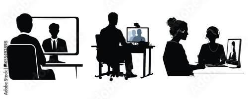 office interview silhouette with recruiter and candidate vector