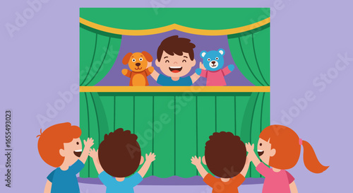 Children's Puppet Show with Puppeteer and Audience