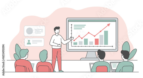 Business Presentation with Graph and Audience Illustration