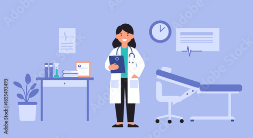 Smiling Female Doctor Holding Clipboard in Office