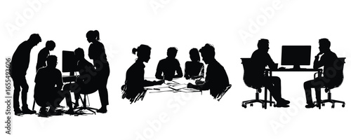 set of diverse office teamwork silhouette with inclusive group for HR presentation and corporate design