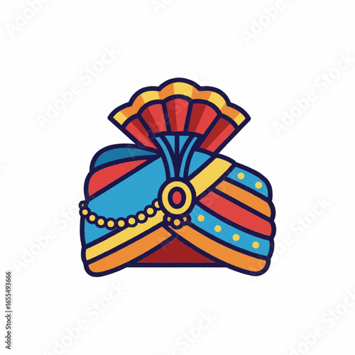 Flat color vector icon of indian turban headwear,