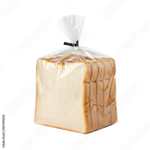 Packaged Slice Bread in Transparent Plastic Bag for Bakery and Food Storage, Isolated on White or Transparent Background