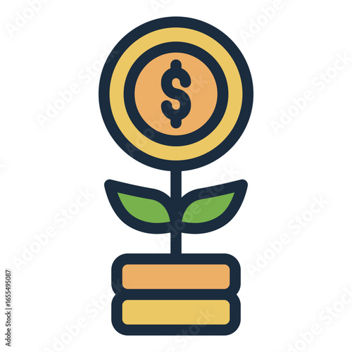 money growth filled line icon showing investment in sustainable trade