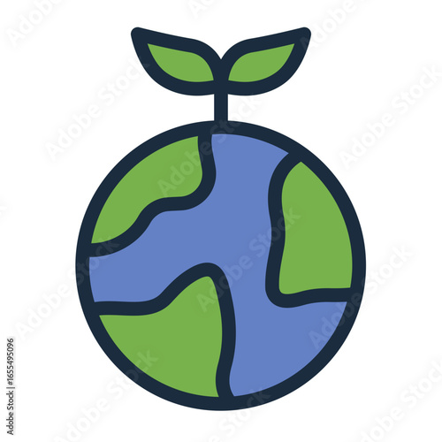 eco friendly filled line icon with earth and leaf showing sustainability
