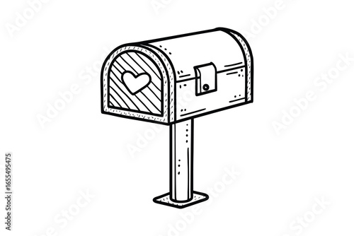 Hand drawn heart mailbox silhouette isolated on white background