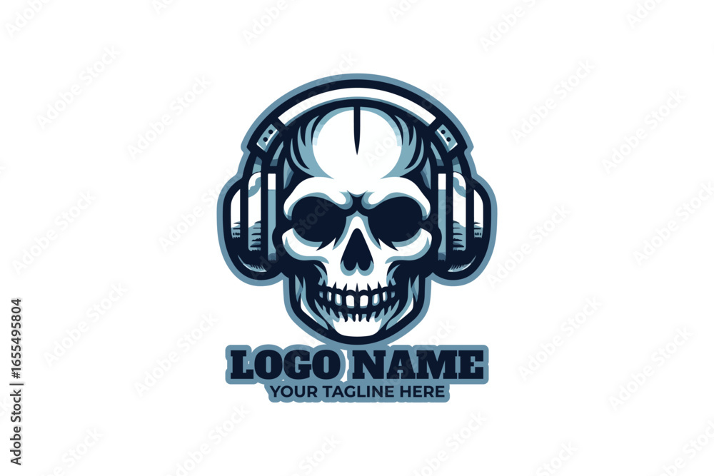 Fototapeta premium Skull Head Headphone Flat Logo