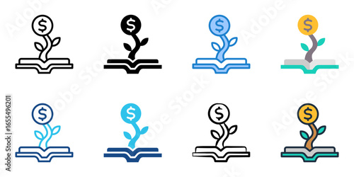 Financial Literacy icon set multiple style collection 
