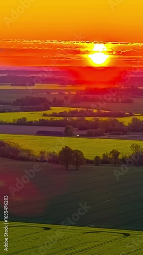 Wallpaper Mural Vibrant sunset sky over fields in moving time-lapse view, tranquil scenery Torontodigital.ca