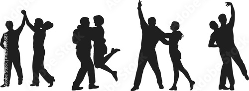 Silhouettes of couples dancing passionately, romantic dance moves, love, elegance, connection, ballroom, , 