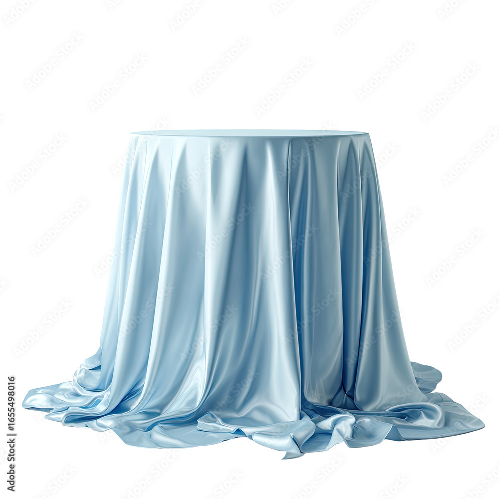 Light-blue draped table Light-blue draped table