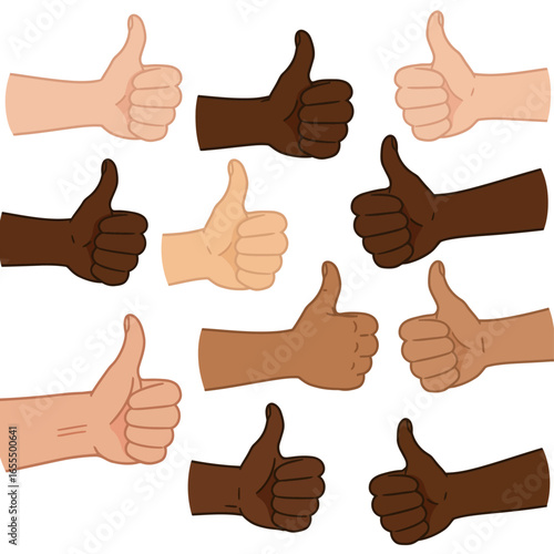 Diverse hands giving thumbs up, representing agreement, approval, and positive feedback.