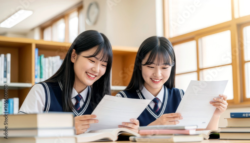 도서관에서 함께 공부하는 한국 여고생, 학습과 교육