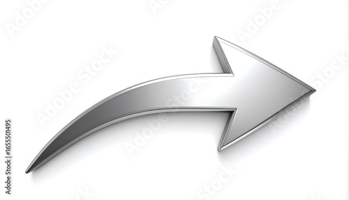 A curved, metallic arrow points right, casting a subtle shadow on a white background
