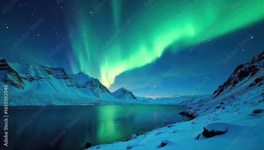 Fototapeta premium Breathtaking Aurora Borealis over Frozen Arctic Lake Magical Winter Wonderland