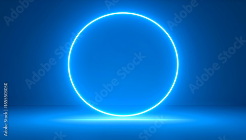 Bright neon blue circles glowing strongly on dark blue backgrounds, futuristic sci-fi effect