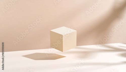 Wooden-textured cube 3D isolated on light background.
