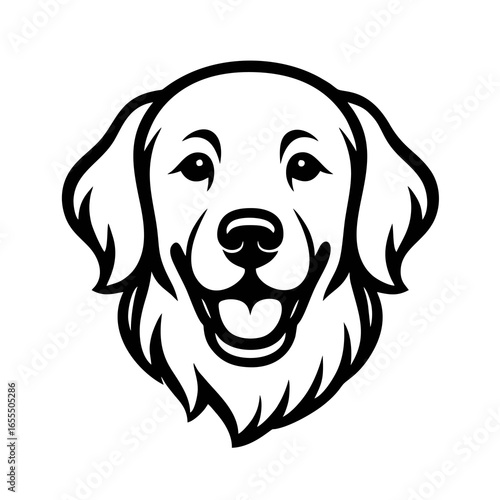 Golden Retriever Head Black and White Vector Illustration