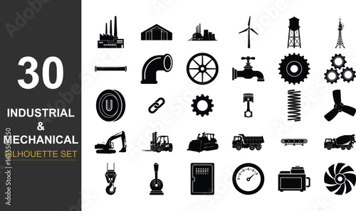 Collection of industrial and mechanical icons and symbols