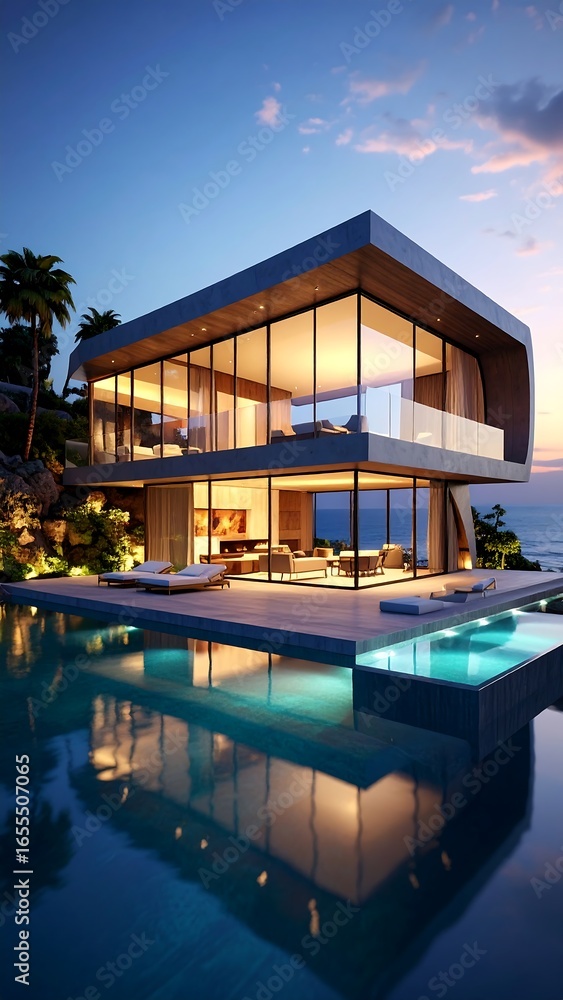 Obraz premium Modern villa overlooking ocean