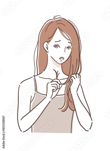 ダメージヘアの女性のイラスト素材