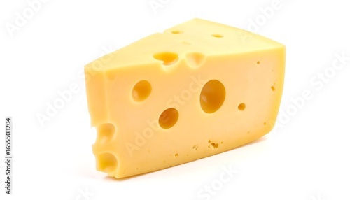 Wallpaper Mural A wedge of pale yellow cheese with several irregular holes, isolated on white Torontodigital.ca