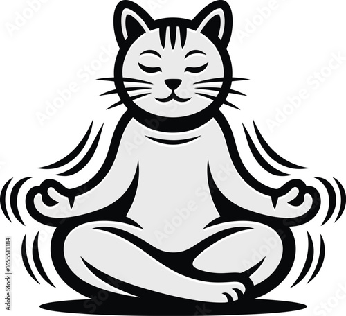 Cat meditating in lotus pose with radiating lines feline
