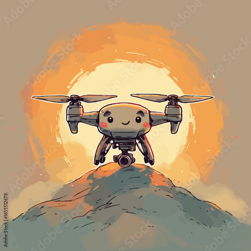 Cute Drone Illustration Design Very Cool