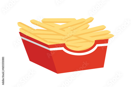 A box of crispy golden french fries a classic fast food snack. French fries packaging. Fast food illustration.