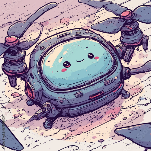 Cute Drone Illustration Design Very Cool